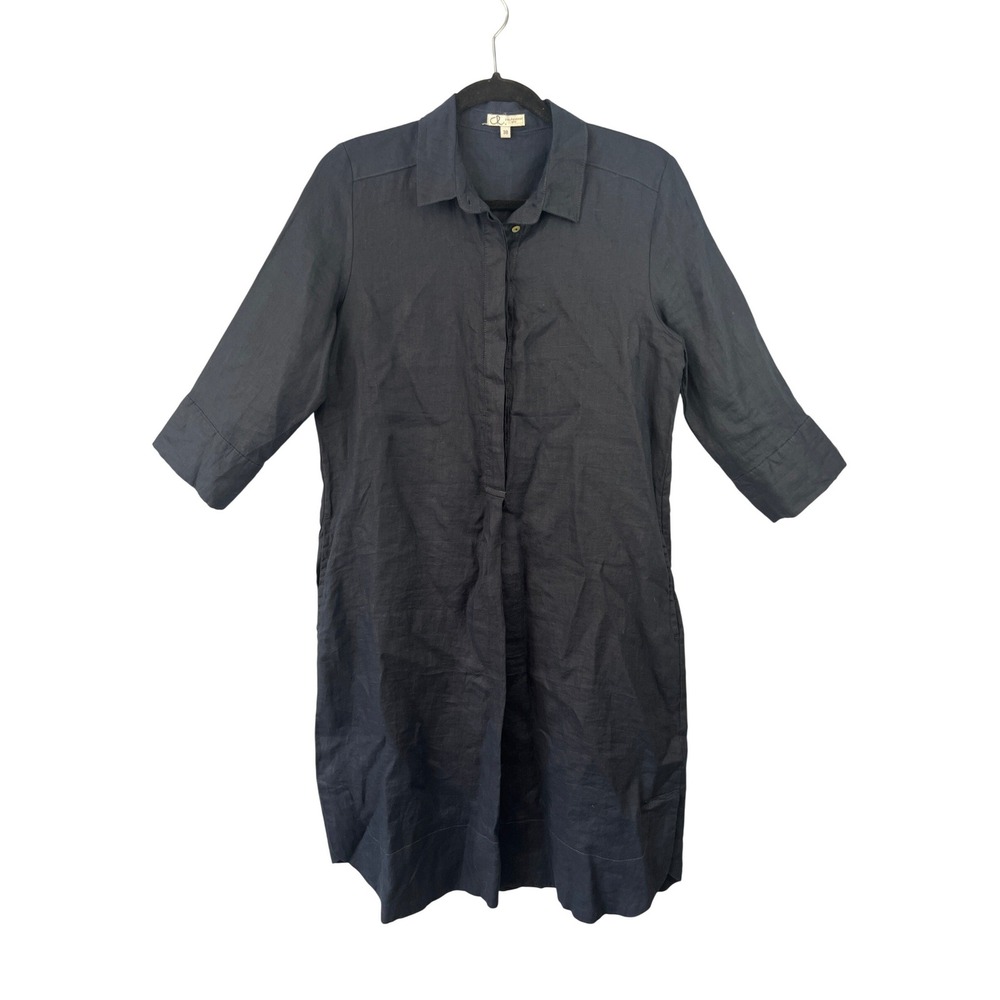 100% Linen Navy Blue Shirt Dress SZ 38 (US10)‎ Lagnelook Minimalist Travel Beach